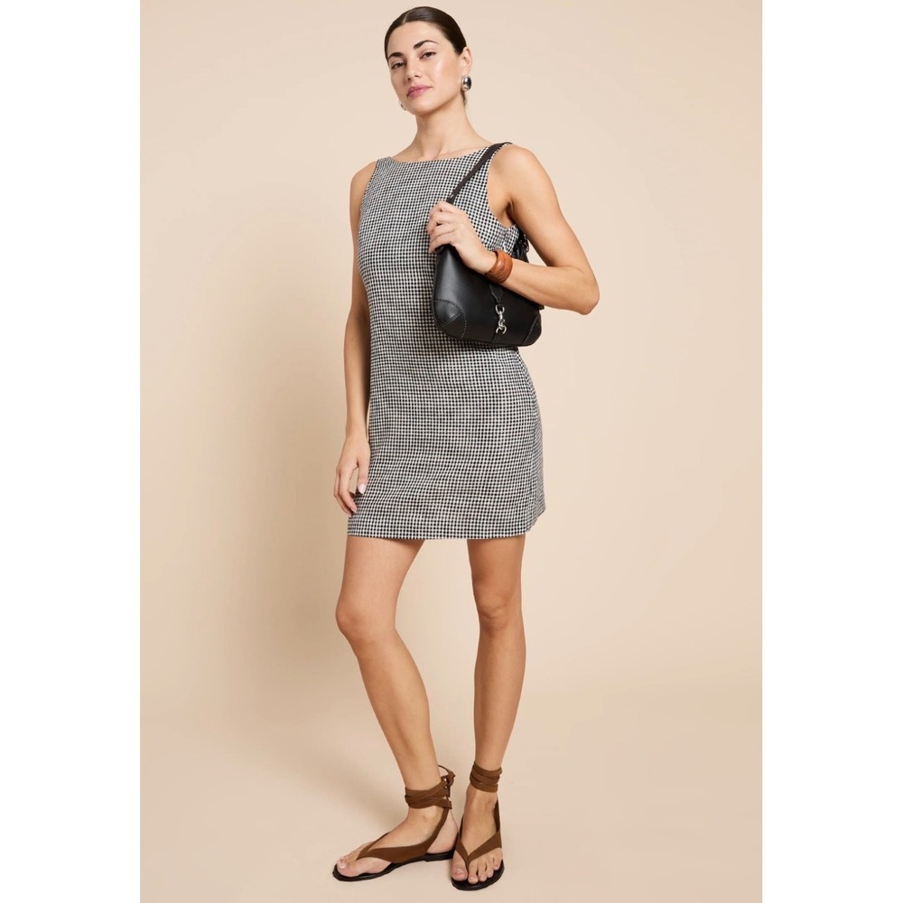 Kourt Gingham Cutout Back Linen Blend Mini Dress Black White Size 8 K25WDRS0580G